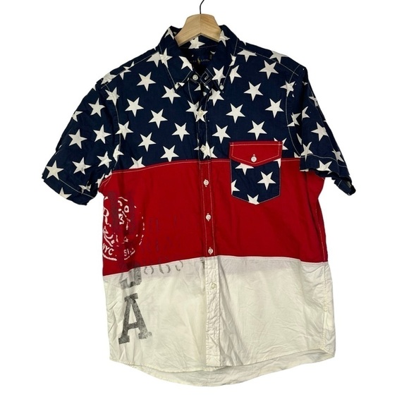 Ralph Lauren Red White & Blue Stars & Stripes Short Sleeve Button Down M - Picture 1 of 3